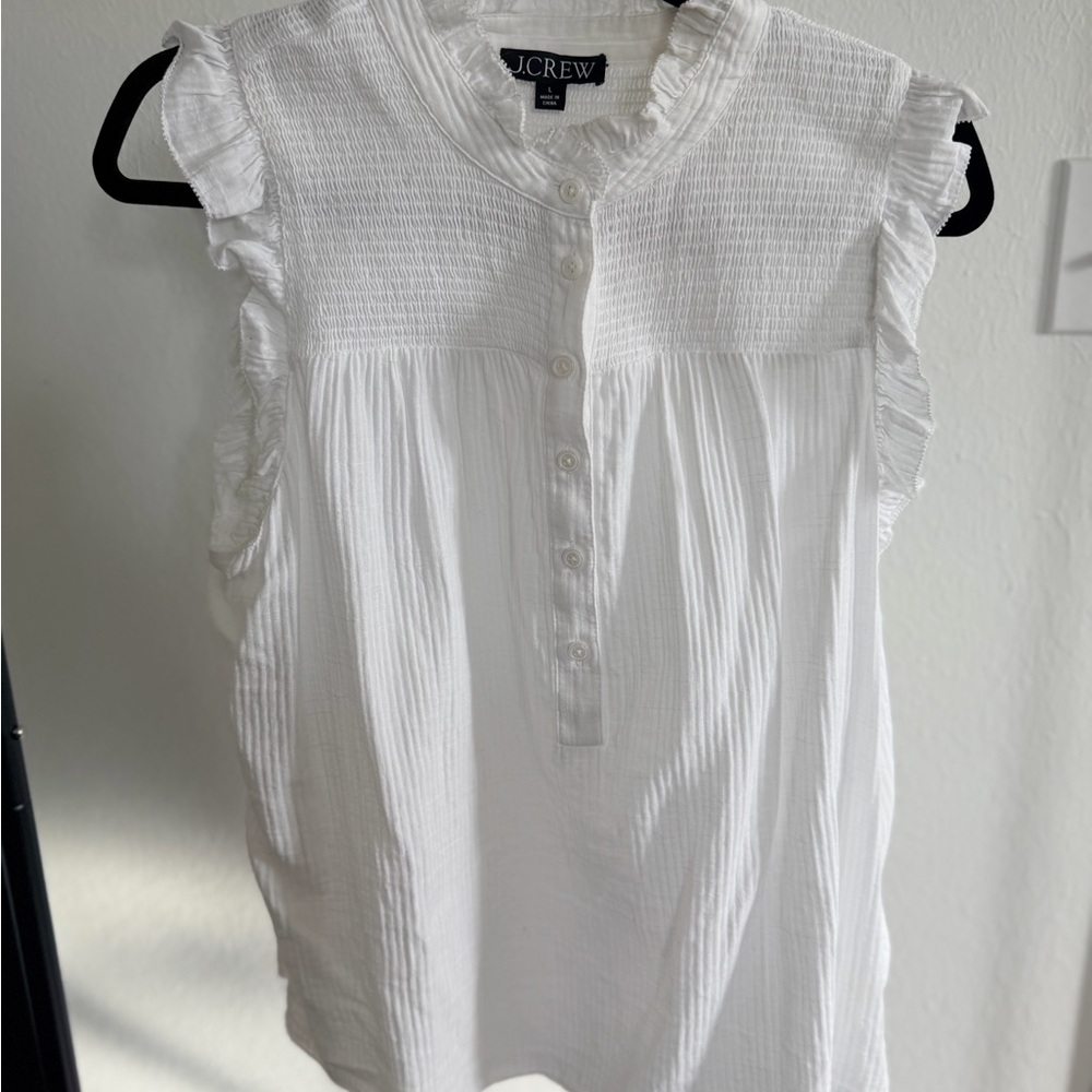 J. Crew Crisp White Ruffle Blouse